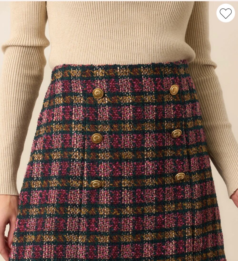NWT : Prosperina Gardner Pink Multi Plaid Tweed Mini Skirt Sz M
